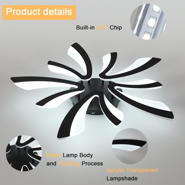 Comely LED Deckenleuchte, 48W 5400LM, dimmbar 3000K-6500K, 70cm, schwarz, inkl. Fernbedienung (ohne Batterien). Ideal für Wohnzimmer & Schlafzimmer Bild 4