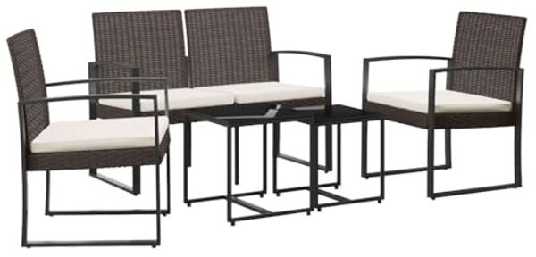 vidaXL 5-tlg. Garten-Essgruppe mit Kissen Braun PP-Rattan 360216