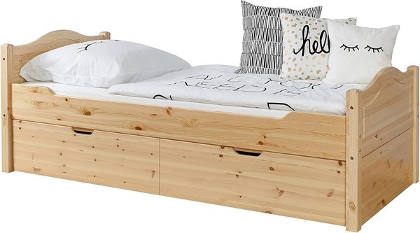 Ticaa Einzelbett 'Leni' 100x200 Kiefer massiv - mit 2er Schubkästen - natur