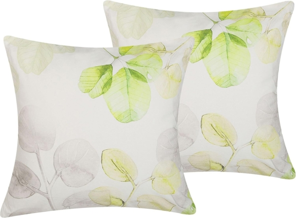 Kissen 2er Set Pflanzenmuster PEPEROMIA Baumwolle 45 x 45 cm Weiß