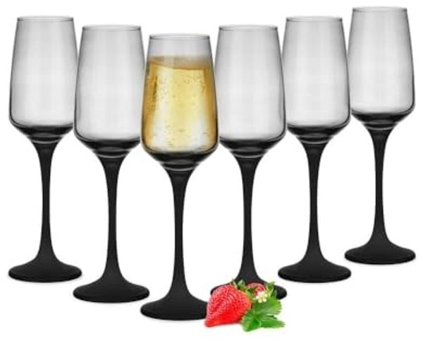 6 Sektgläser 210ml mit schwarzem Stiel Champagner Sektkelche Sektglas Proseccogläser Prosecco
