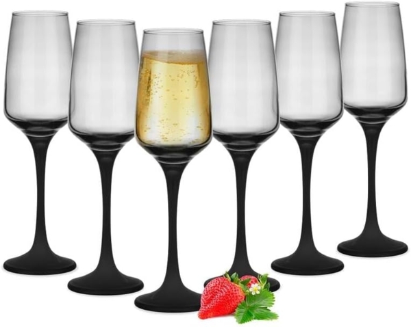 6 Sektgläser 210ml mit schwarzem Stiel Champagner Sektkelche Sektglas Proseccogläser Prosecco
