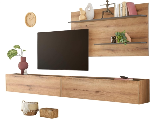 Wohnwand 3-teilig Center in Eiche Evoke 300 cm