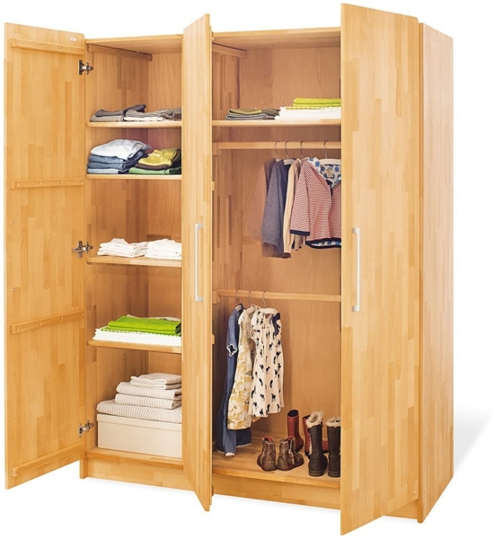 Pinolino 'Natura' 3-trg. Kleiderschrank, natur, mit 2 Kleiderstangen und 6 Ablagefächern Bild 2