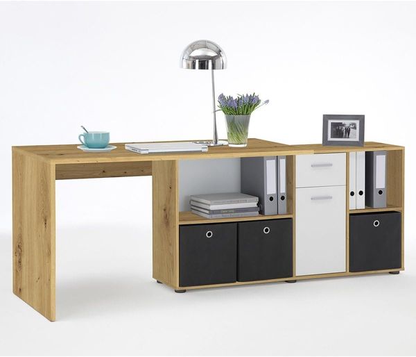 FMD Möbel - LEXO/LEX - Schreibtisch - melaminharzbeschichtete Spanplatte - Artisan Oak Nb/weiß - 135,7 x 74,2 x 135,7cm Bild 5