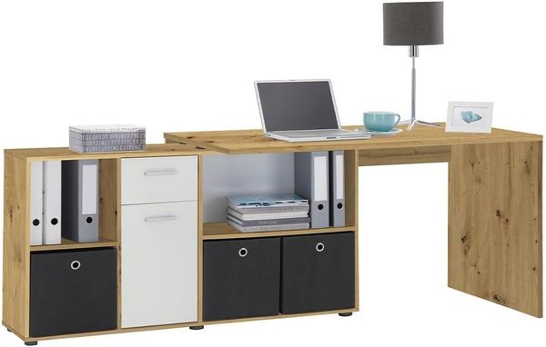 FMD Möbel - LEXO/LEX - Schreibtisch - melaminharzbeschichtete Spanplatte - Artisan Oak Nb/weiß - 135,7 x 74,2 x 135,7cm Bild 4