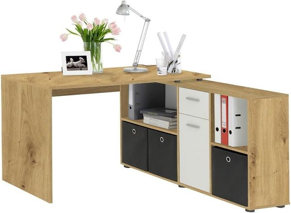 FMD Möbel - LEXO/LEX - Schreibtisch - melaminharzbeschichtete Spanplatte - Artisan Oak Nb/weiß - 135,7 x 74,2 x 135,7cm Bild 2