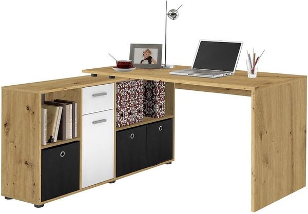 FMD Möbel - LEXO/LEX - Schreibtisch - melaminharzbeschichtete Spanplatte - Artisan Oak Nb/weiß - 135,7 x 74,2 x 135,7cm Bild 7