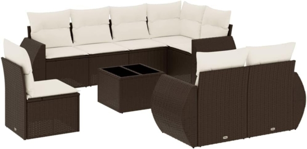 vidaXL 9-tlg. Garten-Sofagarnitur mit Kissen Braun Poly Rattan 3253990