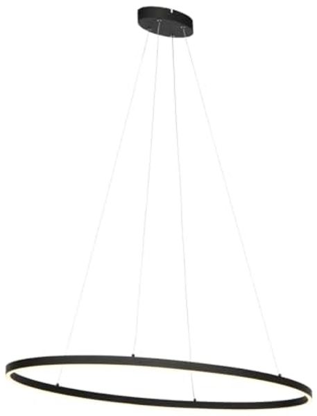 Qazqa Pendelleuchte Ovallo, LED fest integriert, (nicht austauschbare) LED, Schwarz, Design, Stahl, 1-flammig