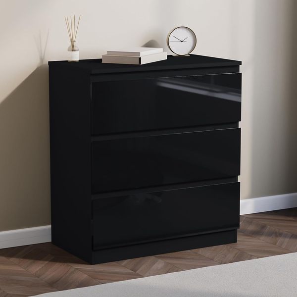 Vida Designs Glinton Hochglanz-Kommode, 100% FSC-Zertifiziert, Kommode für Kleidung, Schrank-Organizer und Aufbewahrungsschrank für Flur, Eingangsbereich (Schwarz, 3 Schubladen)