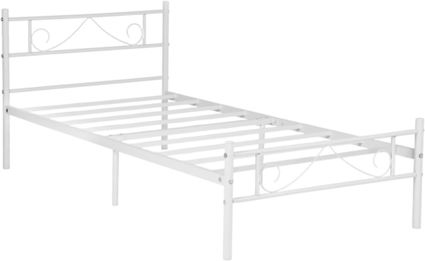FurnitureR Einzelbett Metall 90×200 cm, stabiles Plattformbett mit Lattenrost, klassisches Gestell mit Kopf- & Fußteil, für Schlafzimmer, Gästezimmer & Jugendzimmer, bis 150 kg belastbar，Weiß B Bild 7