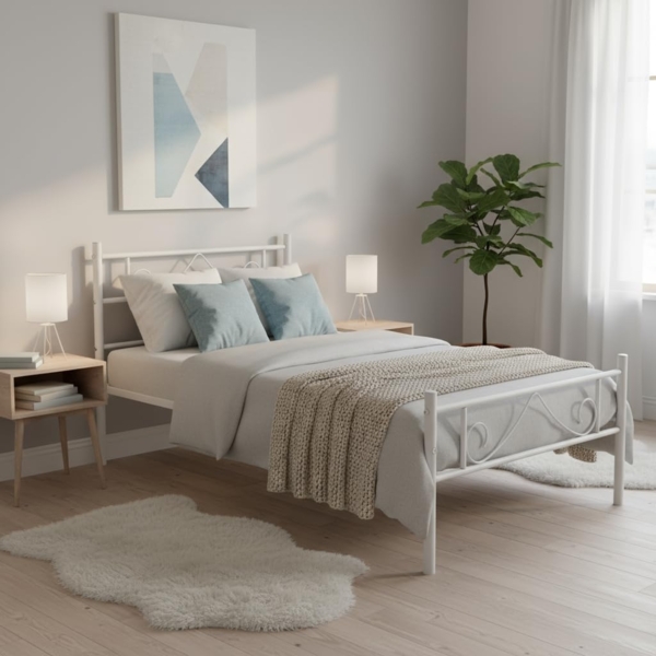 FurnitureR Einzelbett Metall 90×200 cm, stabiles Plattformbett mit Lattenrost, klassisches Gestell mit Kopf- & Fußteil, für Schlafzimmer, Gästezimmer & Jugendzimmer, bis 150 kg belastbar，Weiß B Bild 1