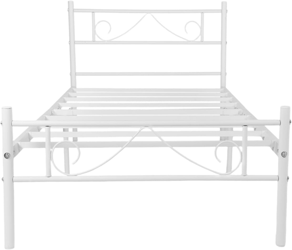 FurnitureR Einzelbett Metall 90×200 cm, stabiles Plattformbett mit Lattenrost, klassisches Gestell mit Kopf- & Fußteil, für Schlafzimmer, Gästezimmer & Jugendzimmer, bis 150 kg belastbar，Weiß B Bild 6