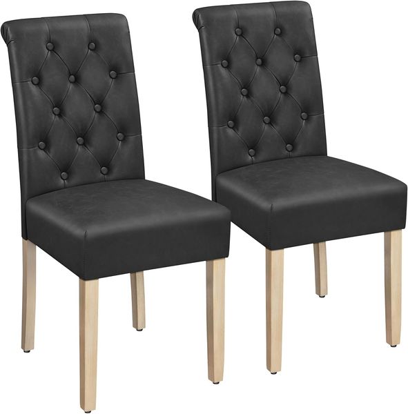 Yaheetech 2er Set Esszimmerstühle mit hoher Rückenlehne, Beine aus Massivholz, Kunstleder, 45,5 x 62 x 98,5 cm, Dunkelgrau