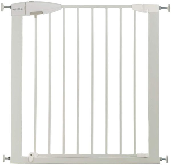 Munchkin Easy Lock Tür-/ Treppenschutzgitter mit Druckbefestigung, 73 - 79 cm, erweiterbar auf 114 cm mit Verlängerung, Metall, weiß