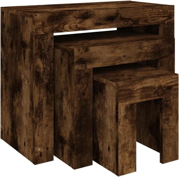 vidaXL Kaffeetische 3 Stk. Stapelbar Räuchereiche Holzwerkstoff 815984