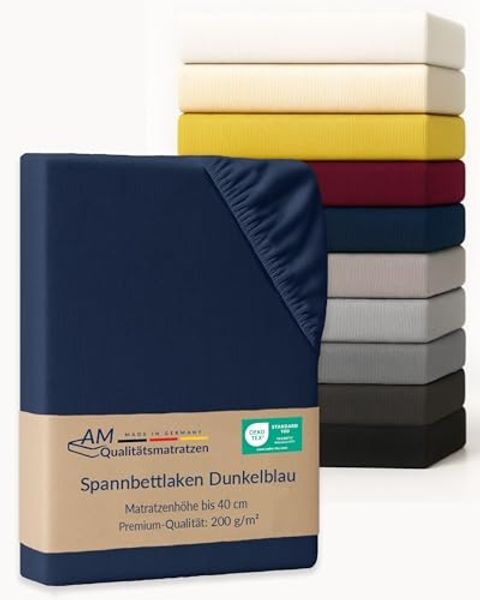 AM Qualitätsmatratzen Spannbettlaken Baumwolle dunkelblau, Bettlaken für Boxspringbetten, Made Germany, Baumwolle, Gummizug: rundum, (1 Stück), 90x200x40