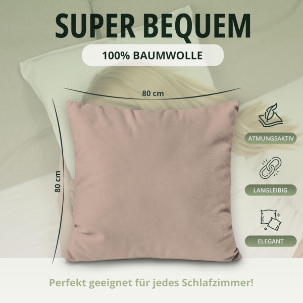 NatureMark 2er Pack Jersey Kissenbezug Kissenhülle Kissenbezüge Seitenschläferkissen Nackenkissen viele Größen und Farben ÖKO-TEX (80x80 cm, Sand/Beige) Bild 3