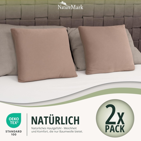 NatureMark 2er Pack Jersey Kissenbezug Kissenhülle Kissenbezüge Seitenschläferkissen Nackenkissen viele Größen und Farben ÖKO-TEX (80x80 cm, Sand/Beige) Bild 6