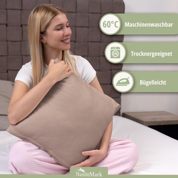 NatureMark 2er Pack Jersey Kissenbezug Kissenhülle Kissenbezüge Seitenschläferkissen Nackenkissen viele Größen und Farben ÖKO-TEX (80x80 cm, Sand/Beige) Bild 2