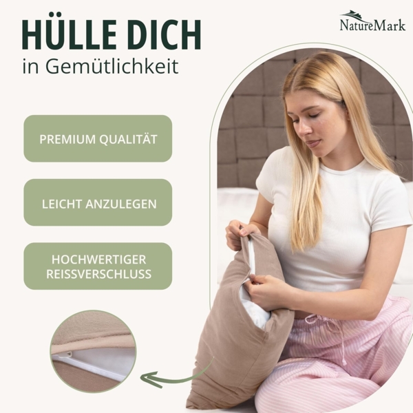 NatureMark 2er Pack Jersey Kissenbezug Kissenhülle Kissenbezüge Seitenschläferkissen Nackenkissen viele Größen und Farben ÖKO-TEX (80x80 cm, Sand/Beige) Bild 5