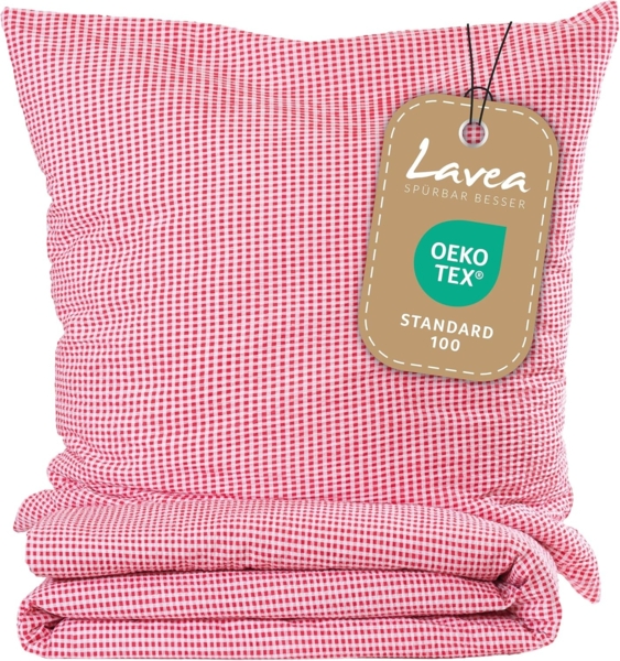 Lavea Bettwäsche Seersucker Karo, 100% aktmungsaktive Baumwolle, kühlende Sommerbettwäsche mit Reißverschluss, langlebige Qualität