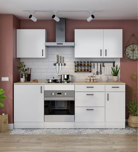 Dmora - Komplette Küche Carona, Moderne Küchenkomposition, Modular Set für Küche, Funktionelle Küchenlösung, Weiß und Eiche