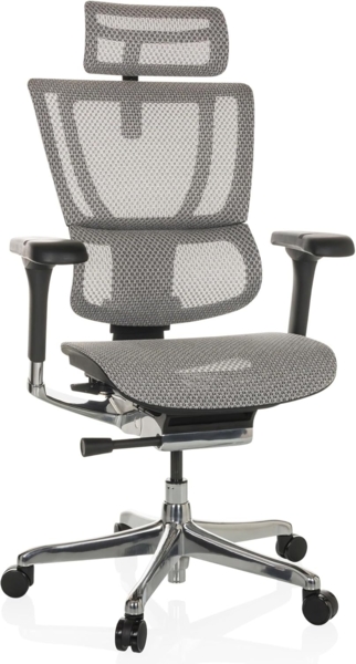 hjh OFFICE Bürostuhl ERGOHUMAN Slim I Netz ergonomischer Bürosessel mit Flexibler Lordosenstütze, Hellgrau, 652289