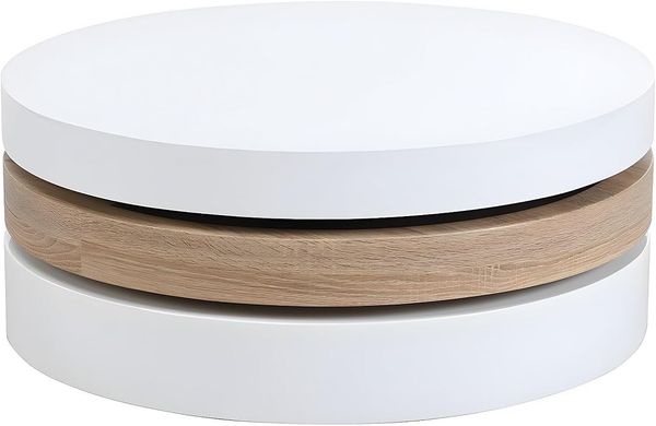 Vente-unique - Couchtisch rund - drehbar - 1 Ablagefach - MDF - Weiß & Holzfarben hell - JANITA Bild 3