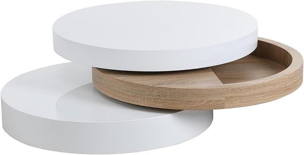 Vente-unique - Couchtisch rund - drehbar - 1 Ablagefach - MDF - Weiß & Holzfarben hell - JANITA Bild 4