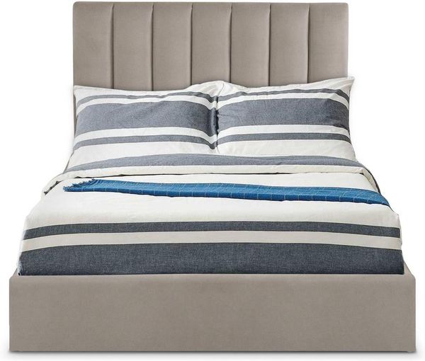 Menzzo Songe Bett mit Stauraum + Lattenrost, Samtbezug Taupe 140cm