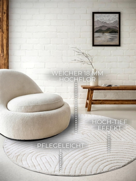 ELLE DECORATION Designteppich Panglao, eckig, rund und Läufer, rechteckig, Höhe: 14 mm, flauschiger uni Kurzflor, Hoch Tief Struktur, modern, Wohnzimmer Bild 3