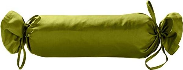 Mako Satin / Baumwollsatin Nackenrollen Bezug uni / einfarbig grün 15x40 cm mit Bändern