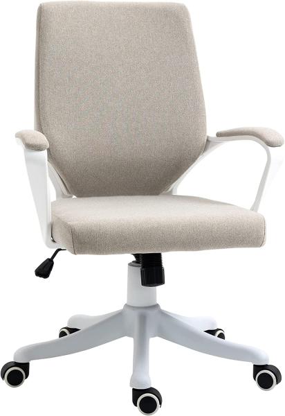 Vinsetto Bürostuhl Schreibtischstuhl Home-Office-Stuhl mit Wippenfunktion Rückenlehne höhenverstellbarer dick gepolstert ergonomisch 360°-Drehräder Polyester Nylon PP Beige+Weiß 62x69x92-100 cm