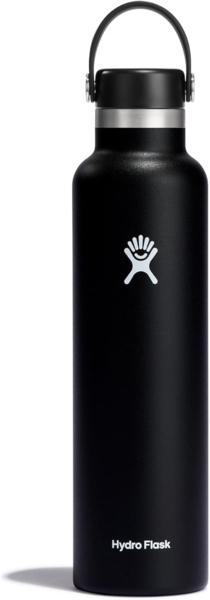 Hydro Flask - Water Bottle 709 ml (24 oz) - Vacuum Insulated Stainless Steel Water Bottle with Leak Proof Flex Cap and Powder Coat - Standard Mouth - Black