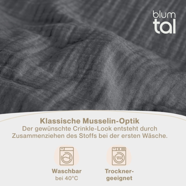 Blumtal Bettwäsche Musselin 100% Baumwolle im Set, Kopfkissenbezug & Deckenbezug, 3 teilig Bild 5