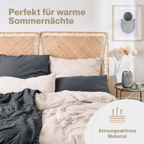 Blumtal Bettwäsche Musselin 100% Baumwolle im Set, Kopfkissenbezug & Deckenbezug, 3 teilig Bild 3