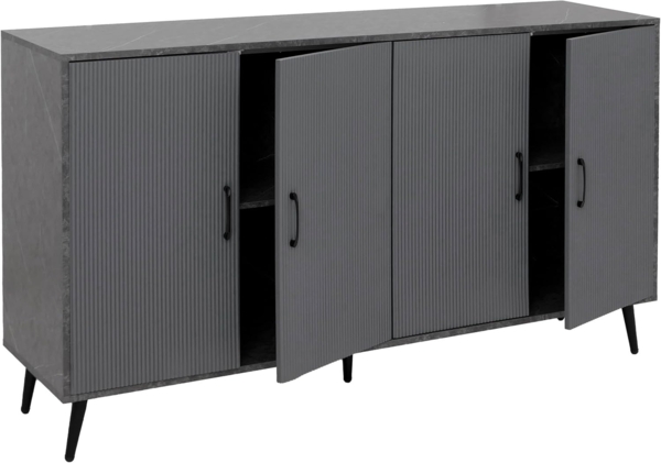 Sideboard HWC-N89, Kommode Schrank Highboard Anrichte, 3D-Design Melamin Holz, 88x150x40cm ~ Marmor-Optik grau