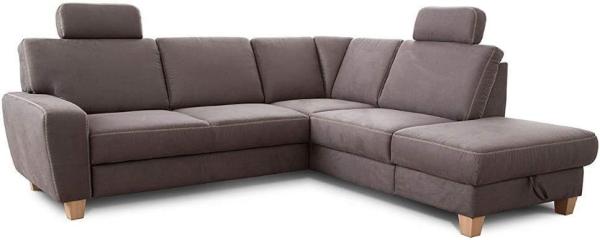 Cavadore Ecksofa Wisconsin mit Federkern / Sofagarnitur mit 2 Kopfstützen / Landhausstil / Holzfüße in Buche / Mikrofaser in Lederoptik / Größe: 248 x 88 x 215 cm (BxHxT) / Farbe: Grau
