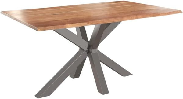 SAM Baumkantentisch 120x80 cm Spyro, Akazienholz naturfarben & massiv, Esszimmertisch mit silbernem Spider-Metallgestell, Platte 26 mm, FSC® 100% Zertifiziert