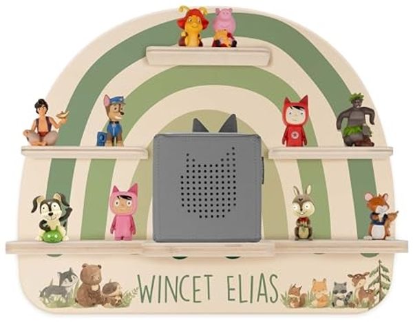 Kidsmood - Toniebox Regal für Jungen mit Musikbox Schutzfolie, Magnetisches Wandregal im Abenteuer-Design als Kinderzimmer Deko, Ladegerät & Kabel Aussparung– Geschenk für kleine Abenteurer