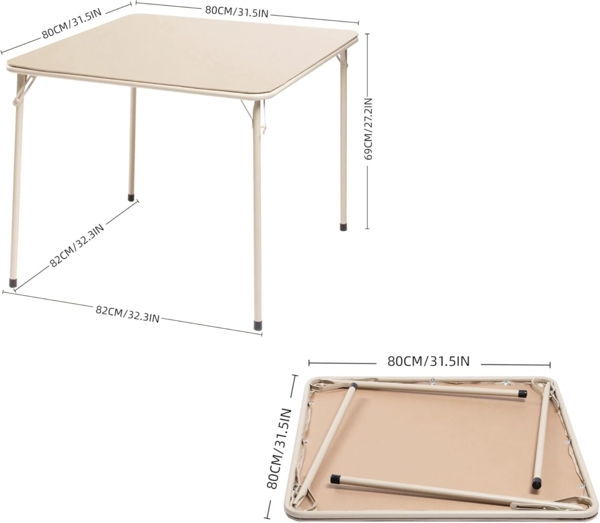 FurnitureR Klapptisch, klappbarer Campingtisch aus Metall/PVC, klappbarer Balkontisch, Gartentisch für Picknick, Camping und Outdoor Strand, 86 x 86 x 71 cm, Kamel Bild 2