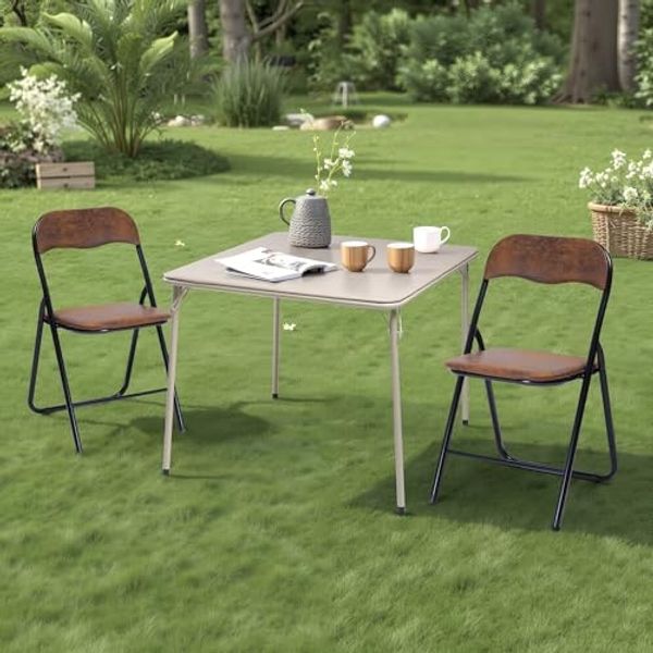 FurnitureR Klapptisch, klappbarer Campingtisch aus Metall/PVC, klappbarer Balkontisch, Gartentisch für Picknick, Camping und Outdoor Strand, 86 x 86 x 71 cm, Kamel