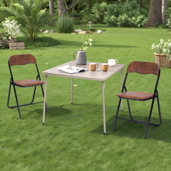 FurnitureR Klapptisch, klappbarer Campingtisch aus Metall/PVC, klappbarer Balkontisch, Gartentisch für Picknick, Camping und Outdoor Strand, 86 x 86 x 71 cm, Kamel Bild 1