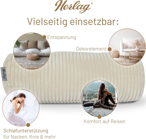 Herlag Nackenrolle Kissenrolle ELLA, 65x20cm oder 40x15cm, 4 Farben, Wohnzimmer, Schlafzimmer Bild 5
