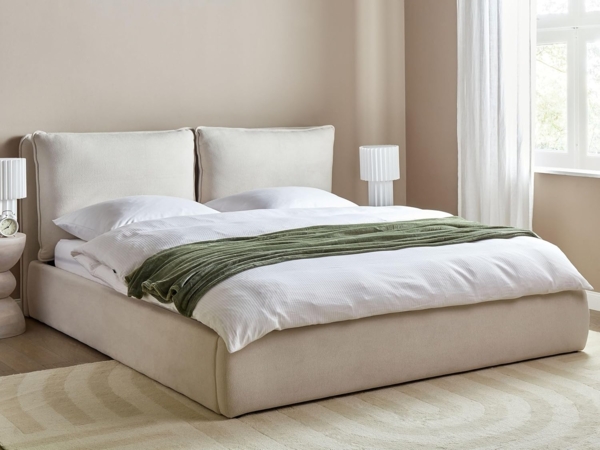 Bett mit Stauraum BAJONNA 180 x 200 cm Stoff Helles Beige Bild 2