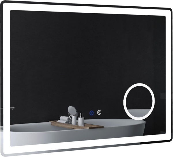 Kleankin Spiegel LED Badezimmerspiegel, Badspiegel mit 3x Vergrößerung (80 x 60 cm Wandspiegel mit Touch-Funktion, 1-St, Memory-Funktion), beschlagfreier Lichtspiegel mit 3 Lichtfarben