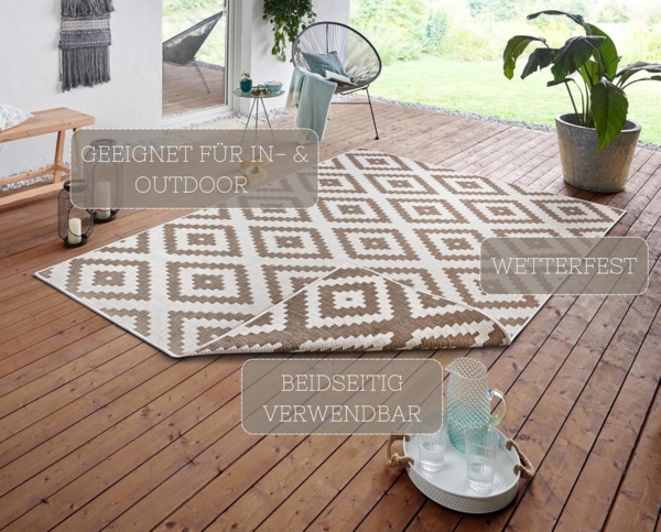 NORTHRUGS In- und Outdoor Teppich Malta 80x150 cm - Wendeteppich Wetterfest Modernes Geometrisches Muster Teppich für Balkon Terrasse Garten Wintergarten Wohnzimmerteppich Wasserfest in Linen Bild 3