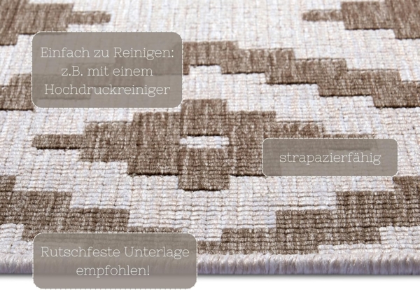 NORTHRUGS In- und Outdoor Teppich Malta 80x150 cm - Wendeteppich Wetterfest Modernes Geometrisches Muster Teppich für Balkon Terrasse Garten Wintergarten Wohnzimmerteppich Wasserfest in Linen Bild 4